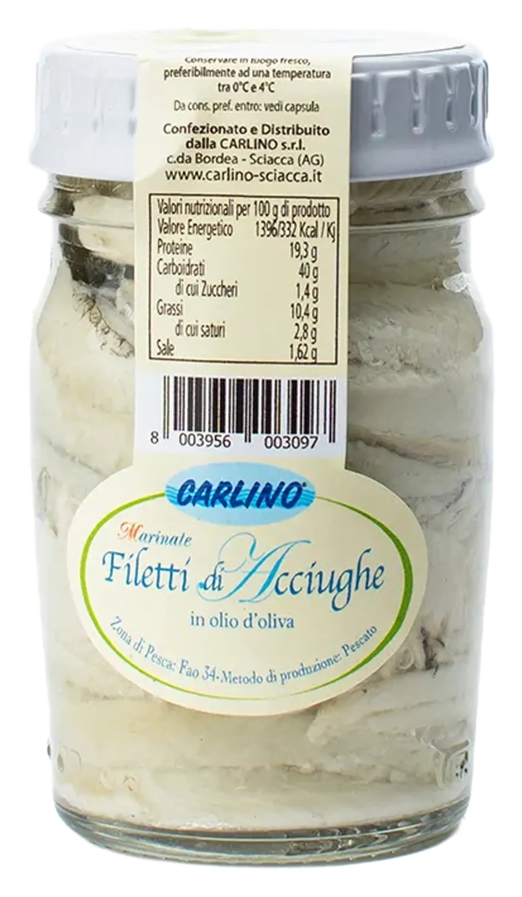 Filetti di acciughe marinate con olio di oliva 80 g, Carlino