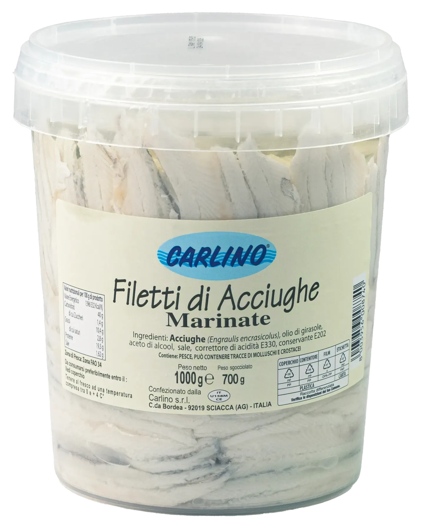 Filetti di acciughe marinate 1000 g, Carlino