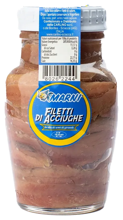 Filetti di acciughe in olio di girasole 160 g, Marni
