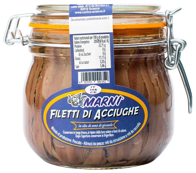 Anchovy fillets in sunflower oil 550 g, Marni
