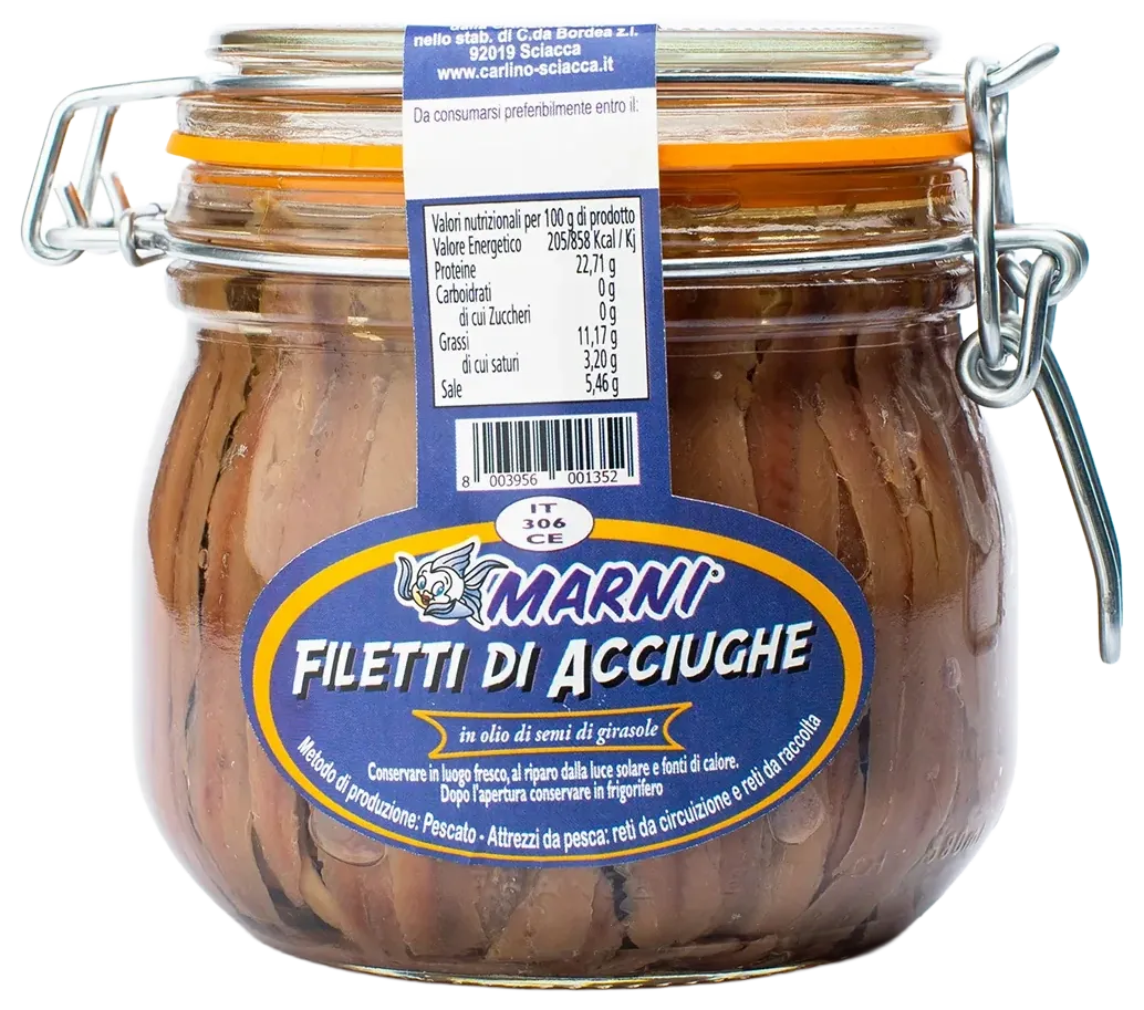 Filetti di acciughe in olio di girasole 550 g, Marni