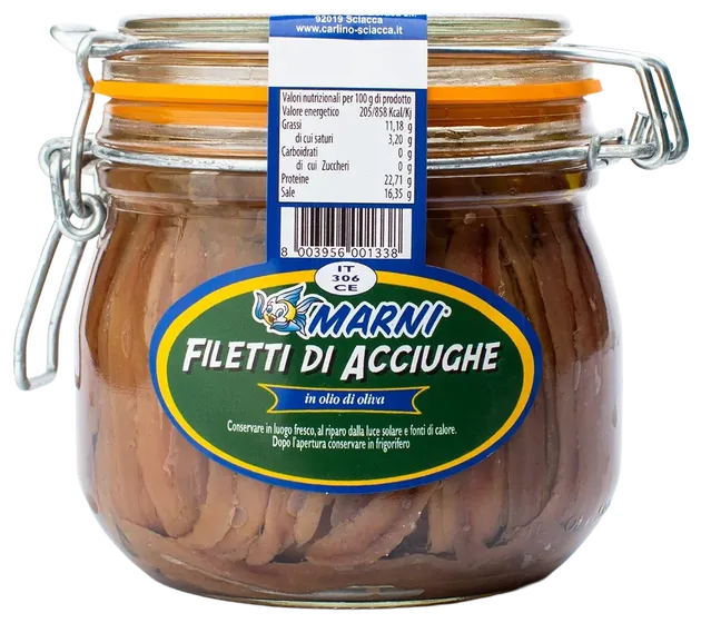 Anchovy fillets in olive oil 550 g, Marni